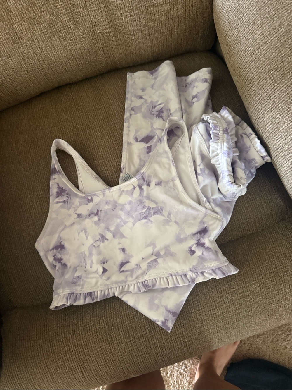 Yogalicious Lavender Tie-Dye Ruffle Sports Bra & Shorts Set